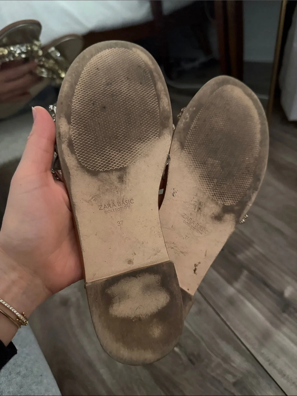Zara Women’s Gold Embellished Slide Sandals - Picture 4 of 5